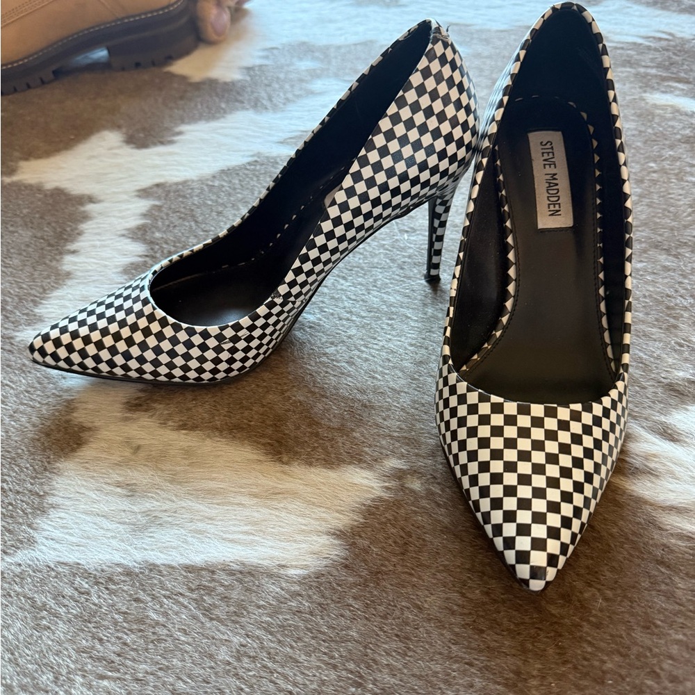 Steve Madden Black and White Checkered Heels